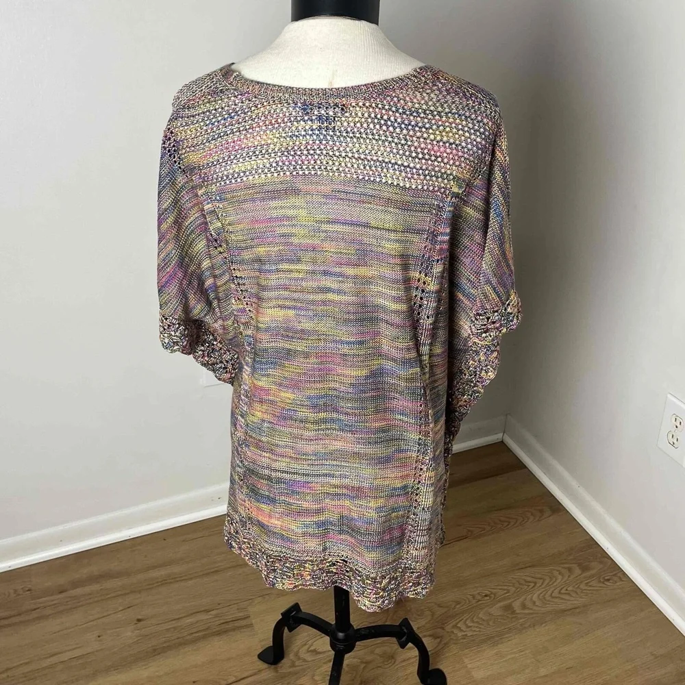 Rainbow Multicolor Vneck Crochet Pattern Loose Fit Boho Poncho‎ Small Medium